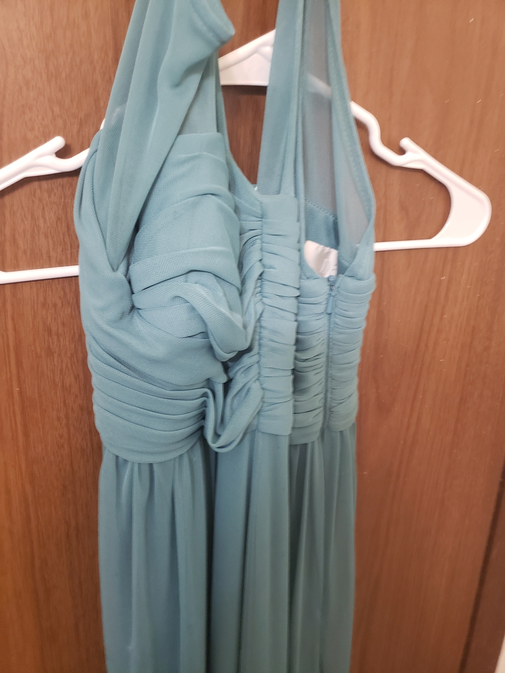 David's Bridal Seafoam Halter Ruched Chiffon Maxi Dress